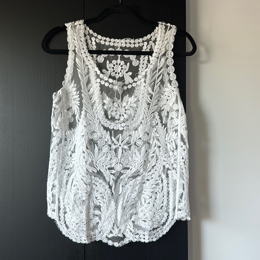 Lace tank beach cover up White in Small